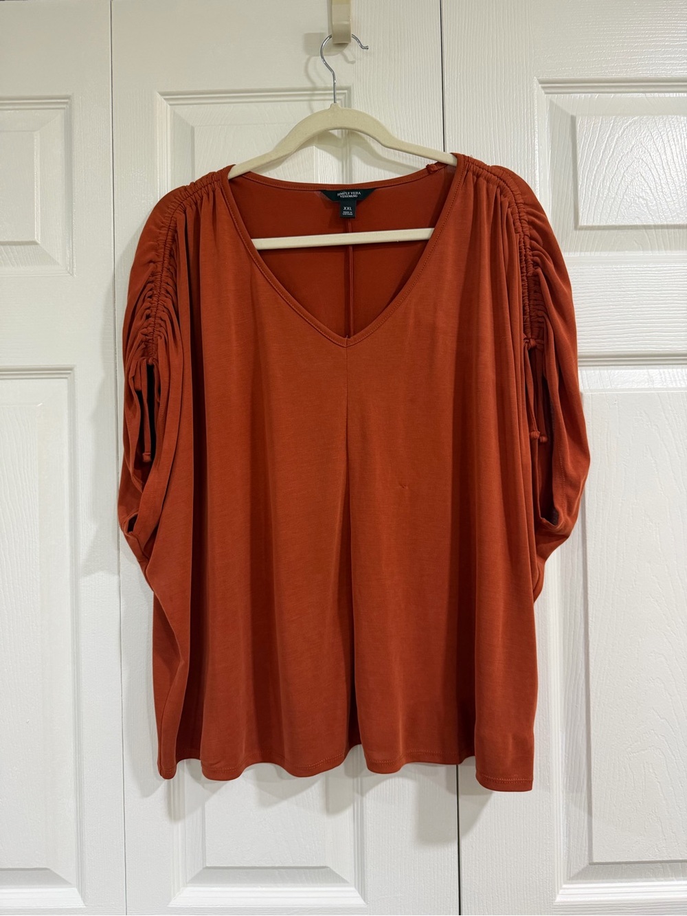 Simply Vera Vera Wang Rust V-Neck Ruched Sleeve Top Size XXL